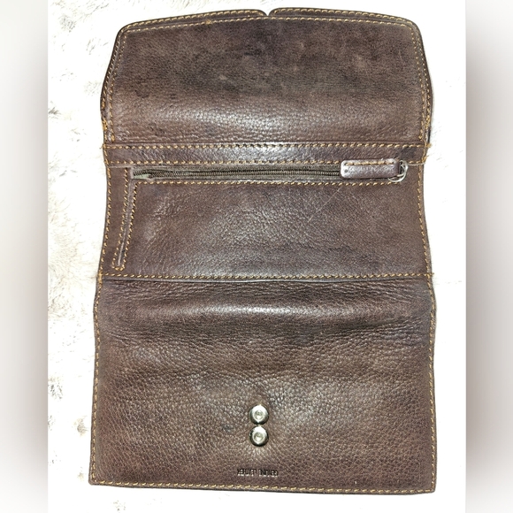 Brown Leather Trifold Wallet with Card Slots Cash Pockets and Checkbook Flap - Picture 6 of 6